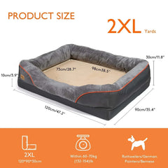 Orthopedic dog bed with super soft foam, cotton-padded bolster, removable cover, waterproof, size 2XL for large dogs