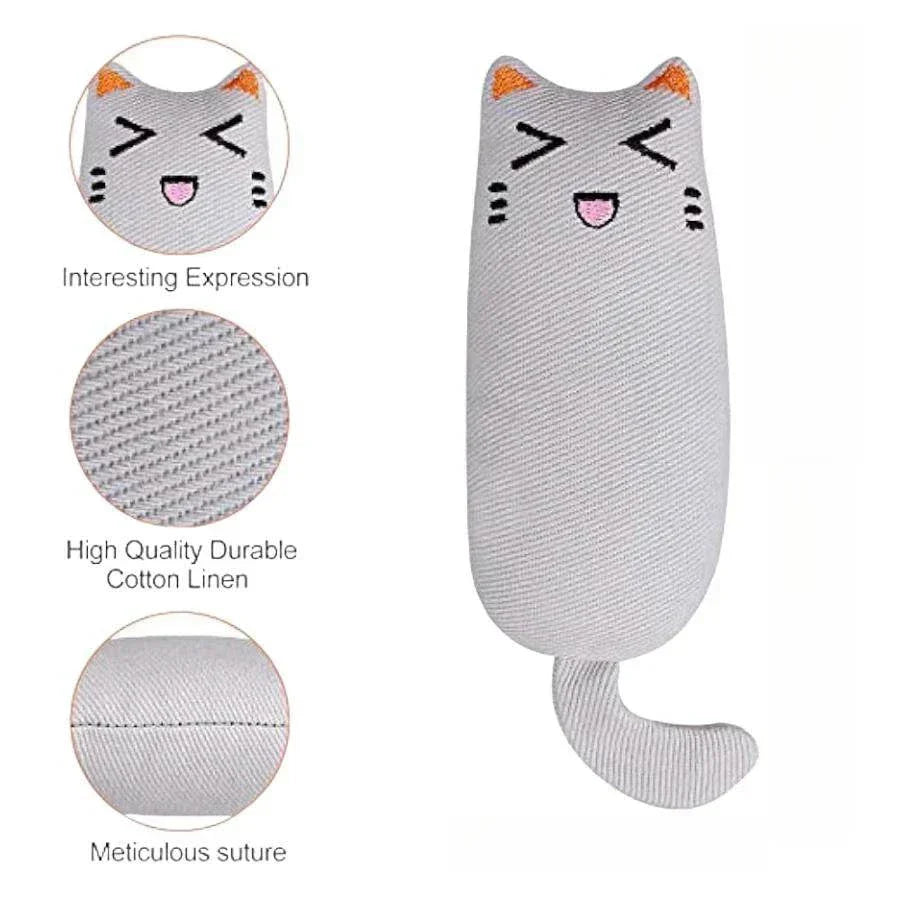 Rustle sound catnip toy for cats made of durable cotton linen with cute cat face and plush design