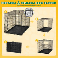 Foldable wire dog crate Double Door with Plastic Leak-Proof Pan tray