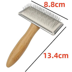 Solid Wood Pet Grooming Brush – Stainless Steel Teeth for Dogs & Cats