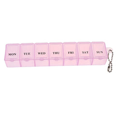 Pink 7-day pill box organizer with 21 compartments for daily vitamins and medicines