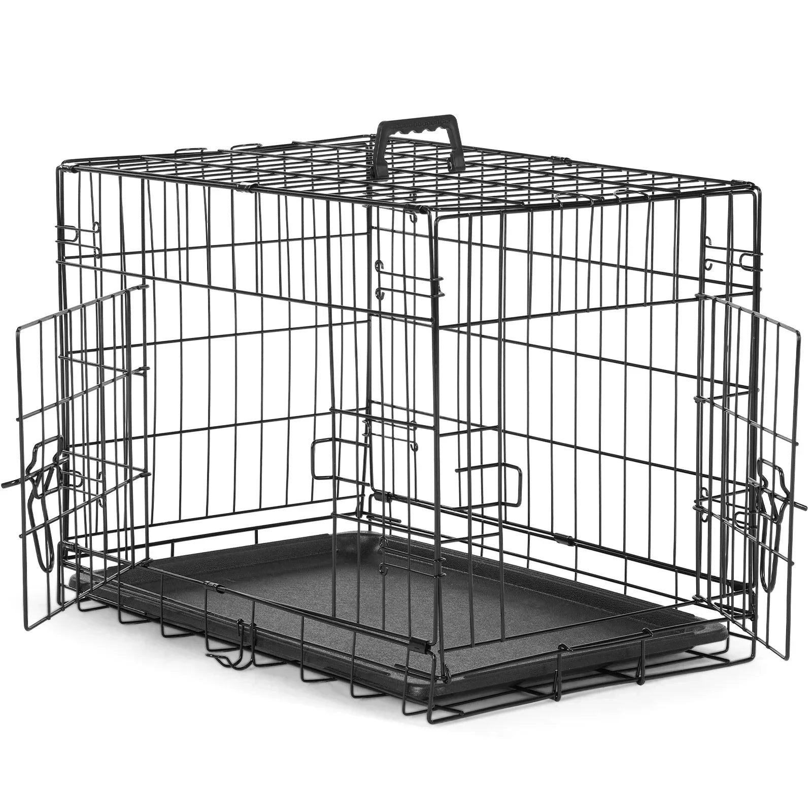 Foldable wire dog crate Double Door with Plastic Leak-Proof Pan tray