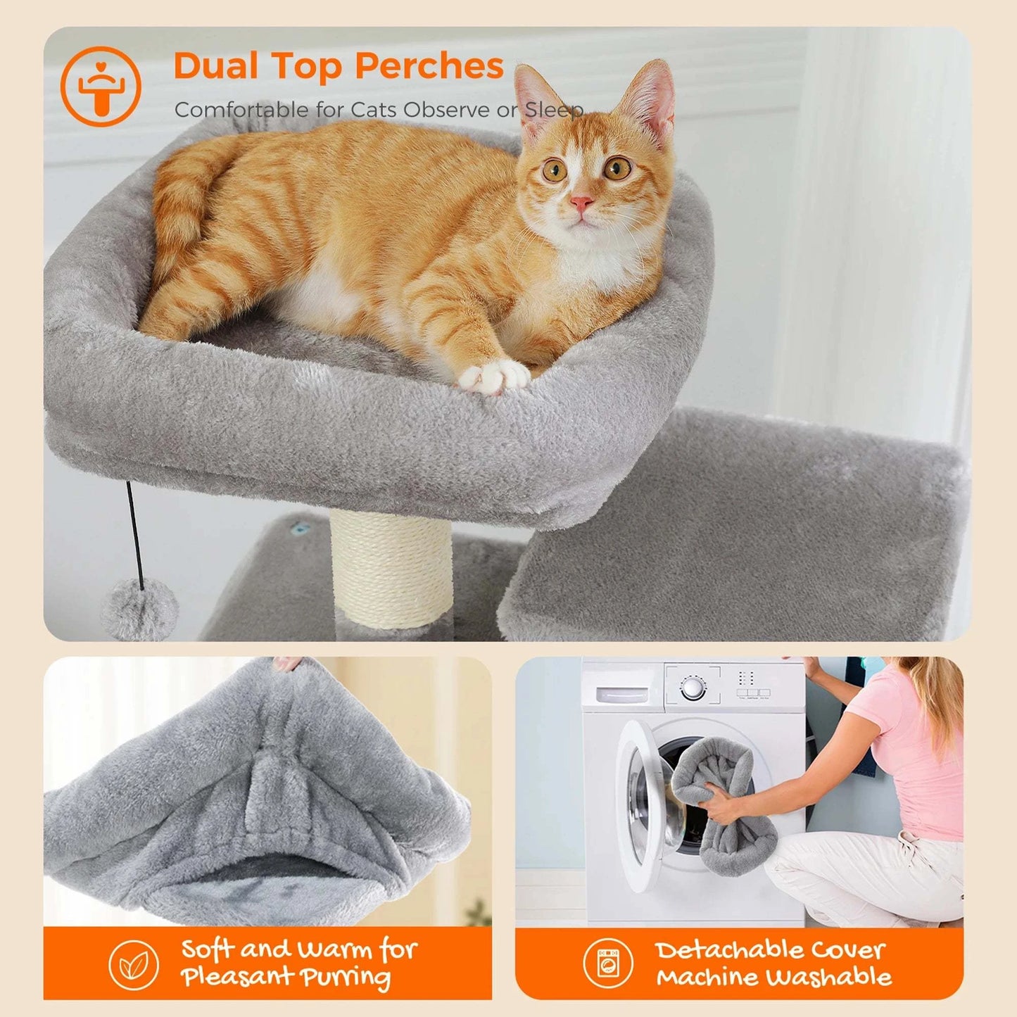 Large Cat Tree and Tower for Indoor Cats Spacious Hammock Padded Perches and Condos Cat Toys