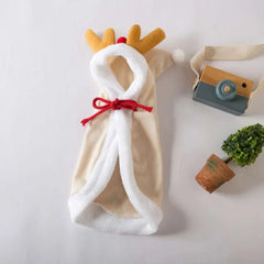 Funny cat Christmas costume reindeer hooded cloak with red bow and antlers pet outfit