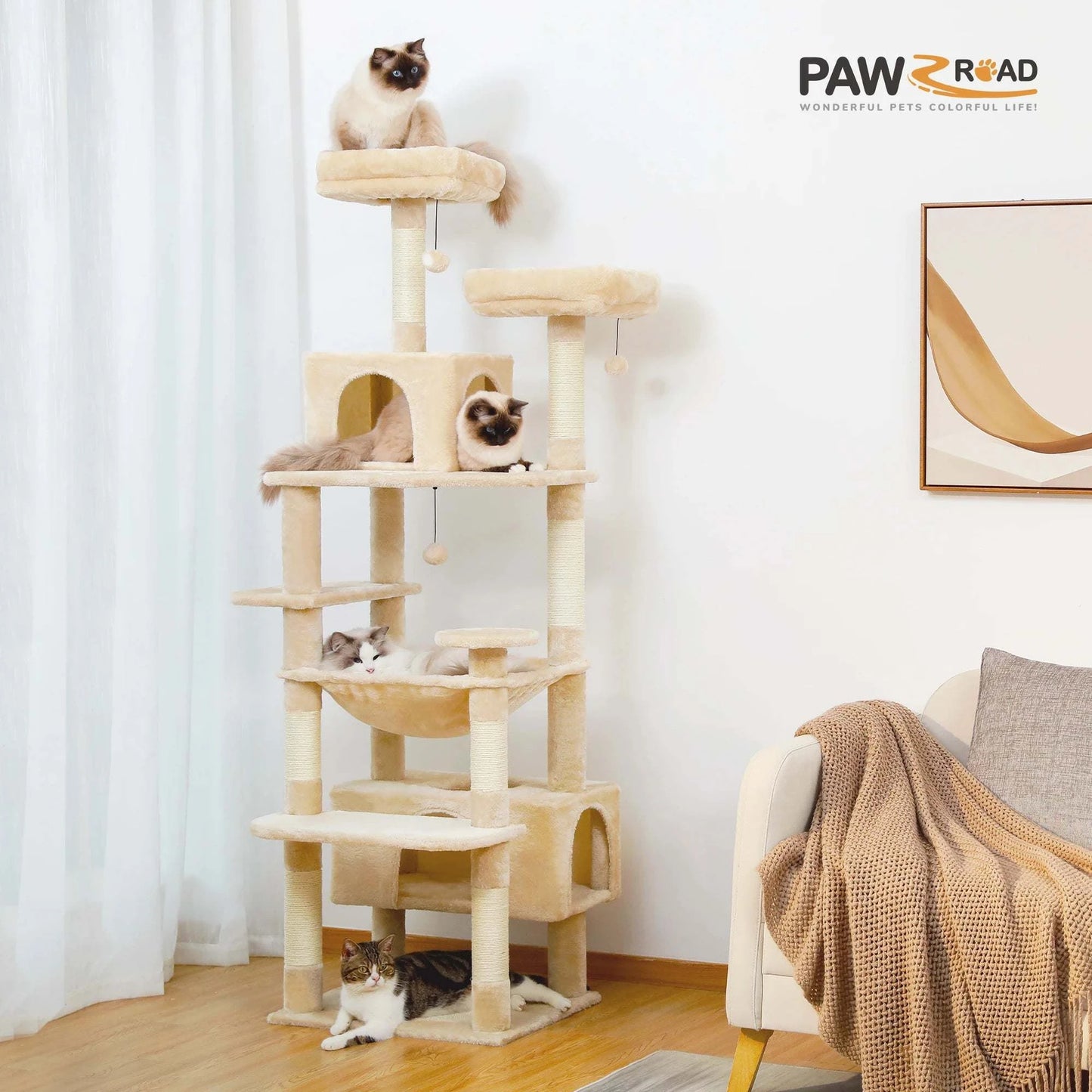 Large Cat Tree and Tower for Indoor Cats Spacious Hammock Padded Perches and Condos Cat Toys