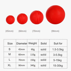 MADDEN S-XL solid red rubber dog balls in four sizes, bite-resistant and indestructible pet toy