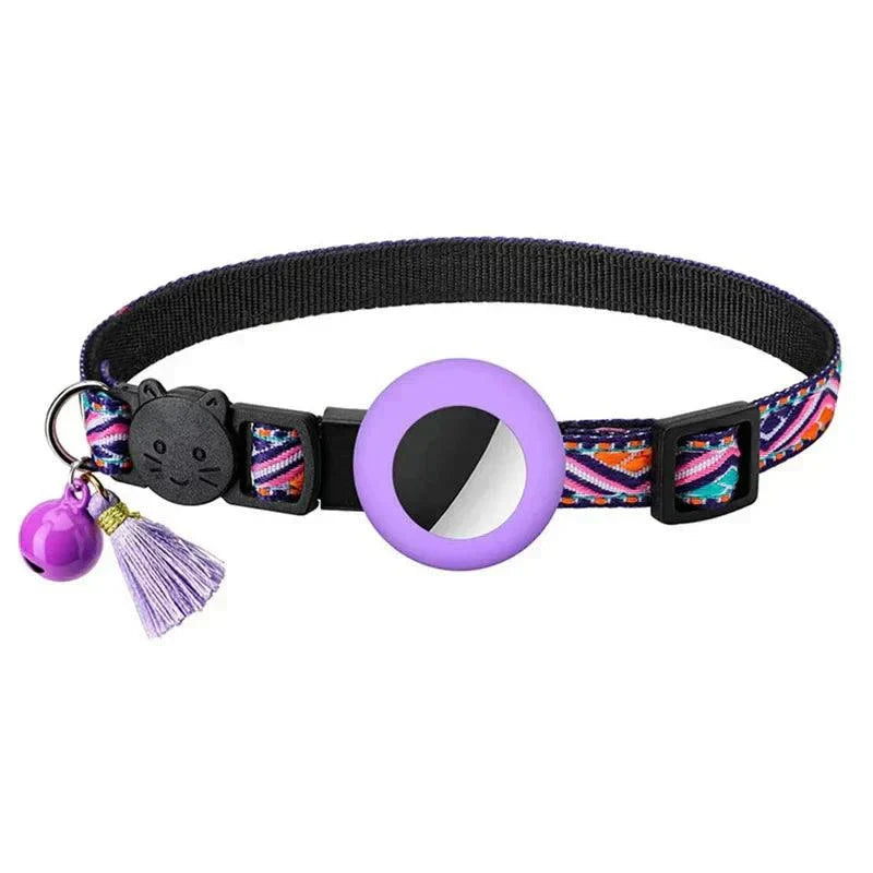 Adjustable colorful nylon dog collar with bell and airtag holder for pets