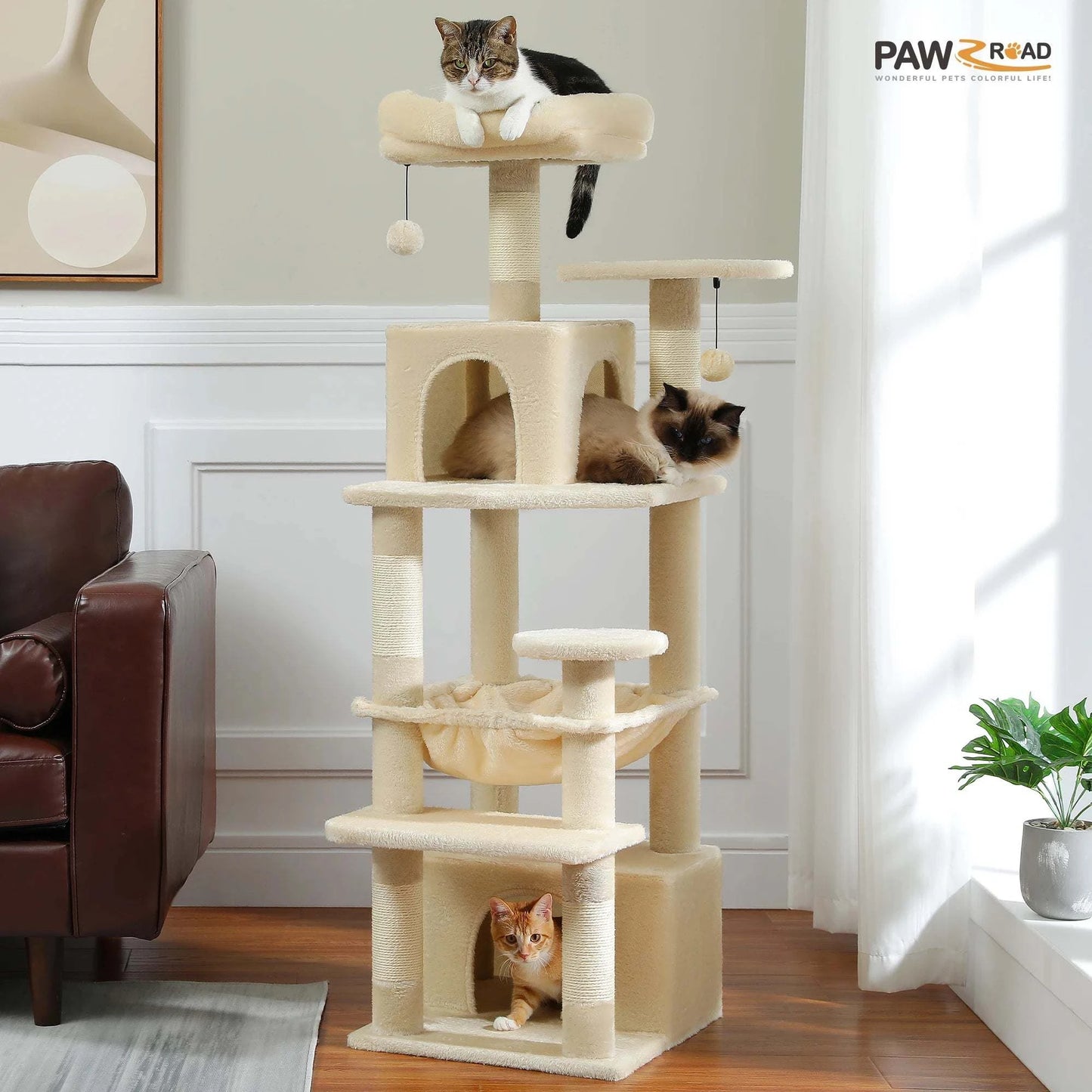 Large Cat Tree and Tower for Indoor Cats Spacious Hammock Padded Perches and Condos Cat Toys