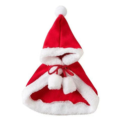 Funny cat Christmas costume red Santa cape with hood and white trim for pets