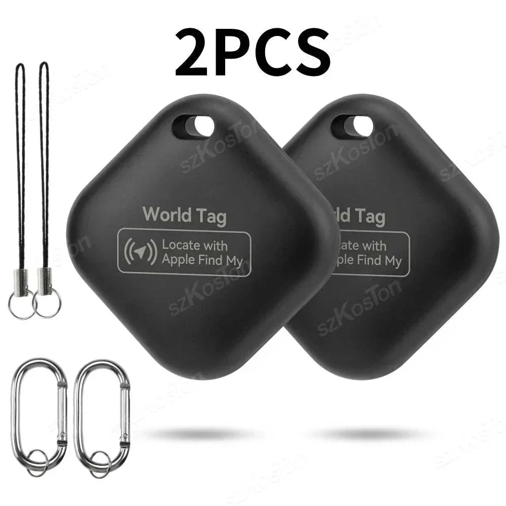 Mini GPS tracker smart iTag for pets and cars locator with battery included and Apple Find My compatibility, 2-pack black tags.