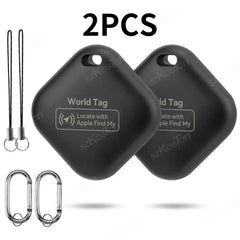 Mini GPS tracker smart iTag for pets and cars locator with battery included and Apple Find My compatibility, 2-pack black tags.