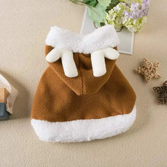 Funny cat Christmas costume brown and white warm fleece pet cape with hood and antlers