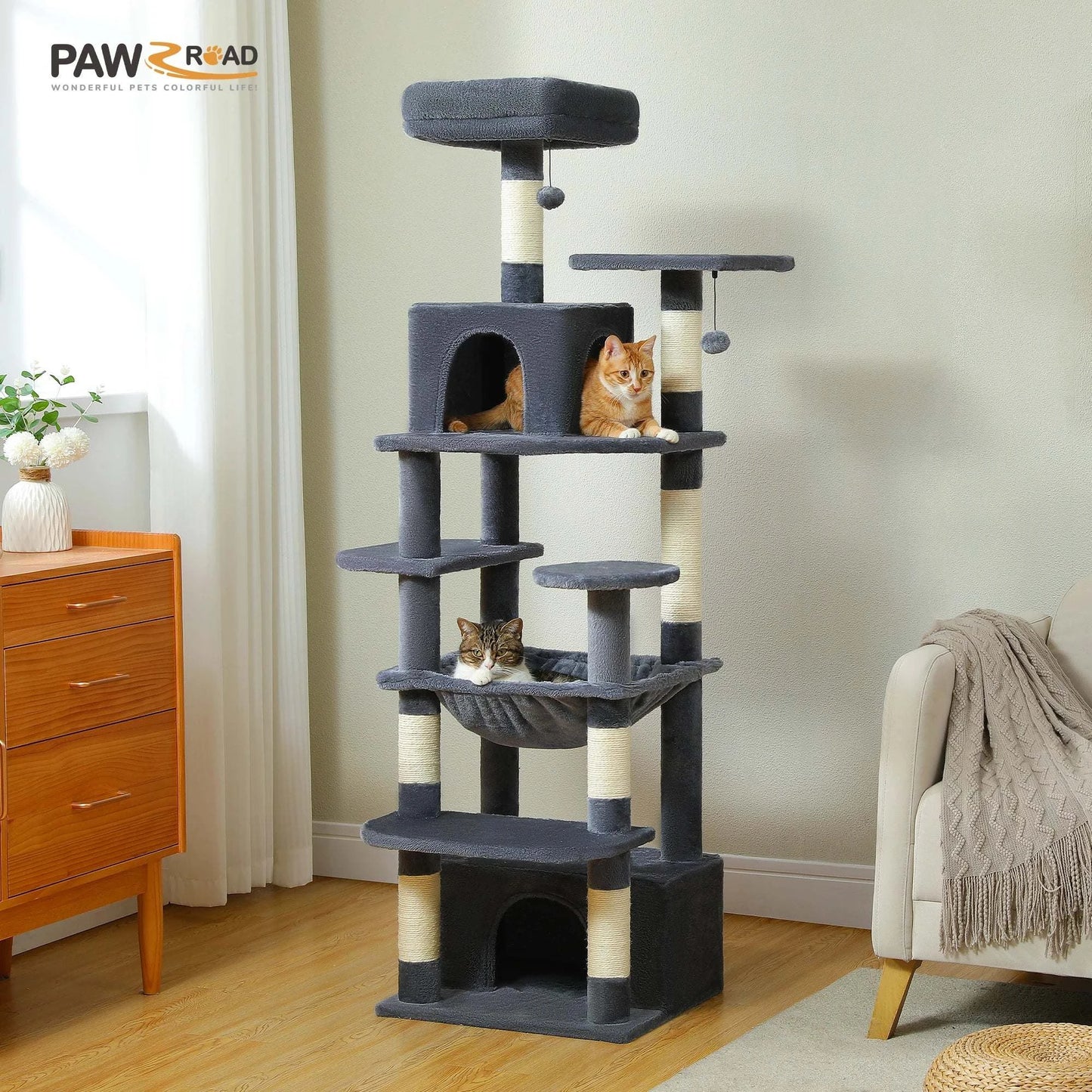 Large Cat Tree and Tower for Indoor Cats Spacious Hammock Padded Perches and Condos Cat Toys