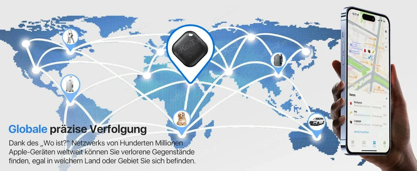 Mini GPS tracker locating pets, children, and cars globally with mobile app integration.