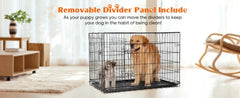 Foldable wire dog crate Double Door with Plastic Leak-Proof Pan tray
