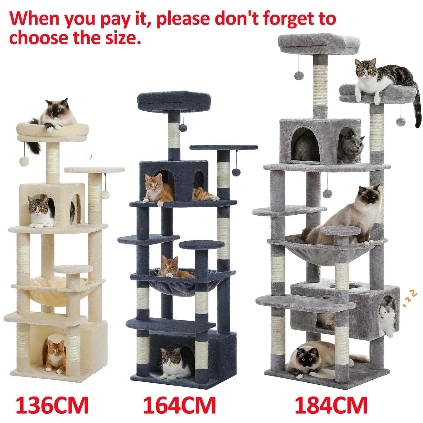 Large Cat Tree and Tower for Indoor Cats Spacious Hammock Padded Perches and Condos Cat Toys