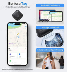 Mini GPS tracker smart iTag for pets children and cars locator with 30-hour battery life and Apple MFi certification.