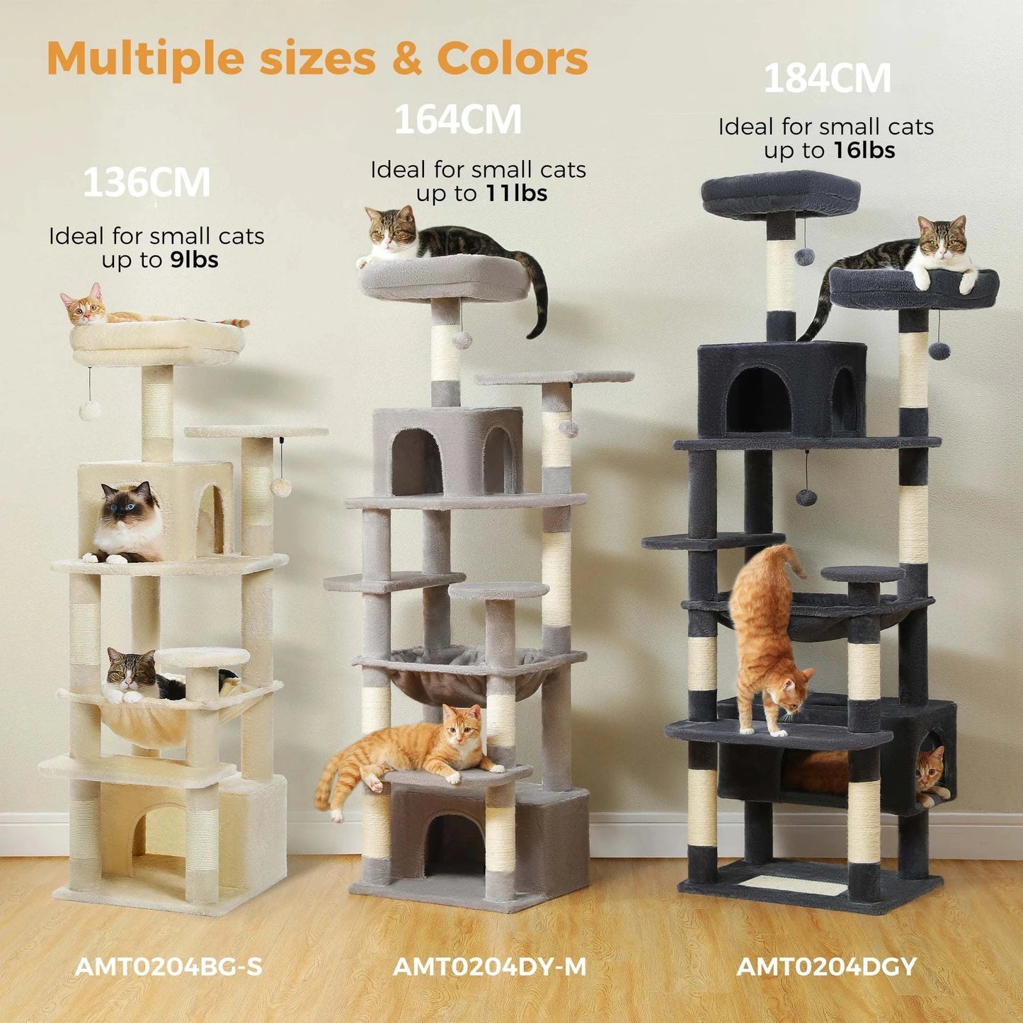 Large Cat Tree and Tower for Indoor Cats Spacious Hammock Padded Perches and Condos Cat Toys