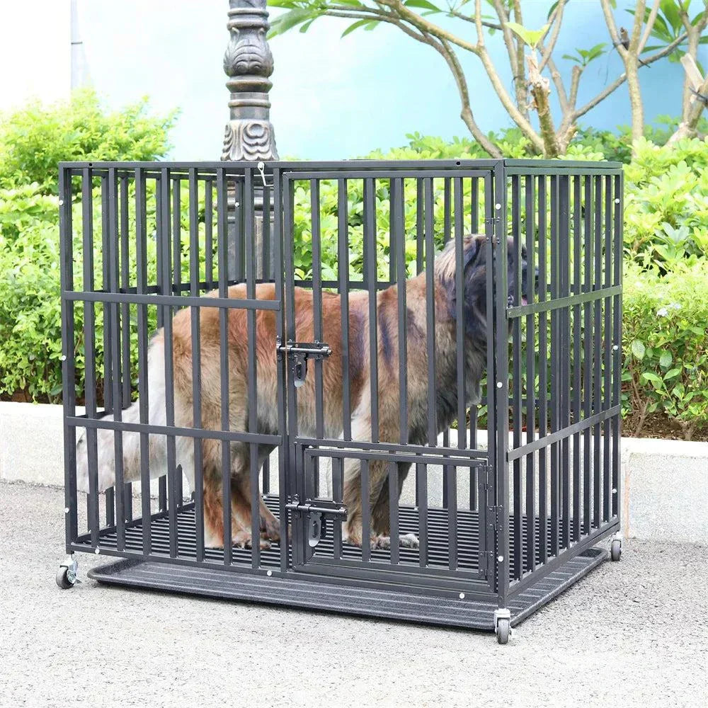 XXL large heavy duty iron dog crate with lockable wheels and tray, suitable for large breeds