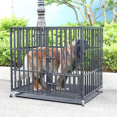 XXL large heavy duty iron dog crate with lockable wheels and tray, suitable for large breeds
