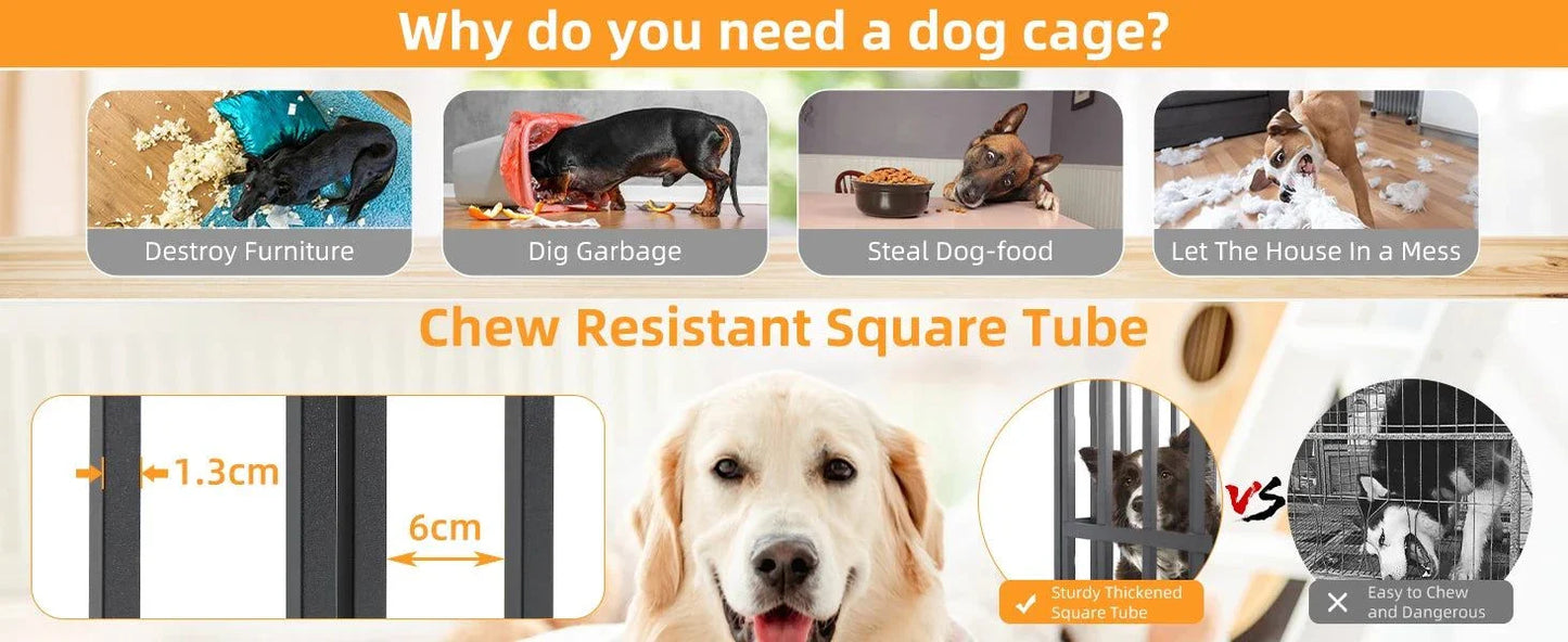 XXL large heavy duty dog crate with chew resistant thickened square tube metal cage for pets