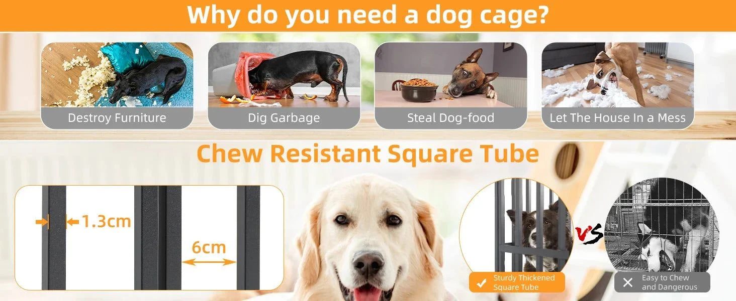 XXL large heavy duty dog crate with chew resistant thickened square tube metal cage for pets