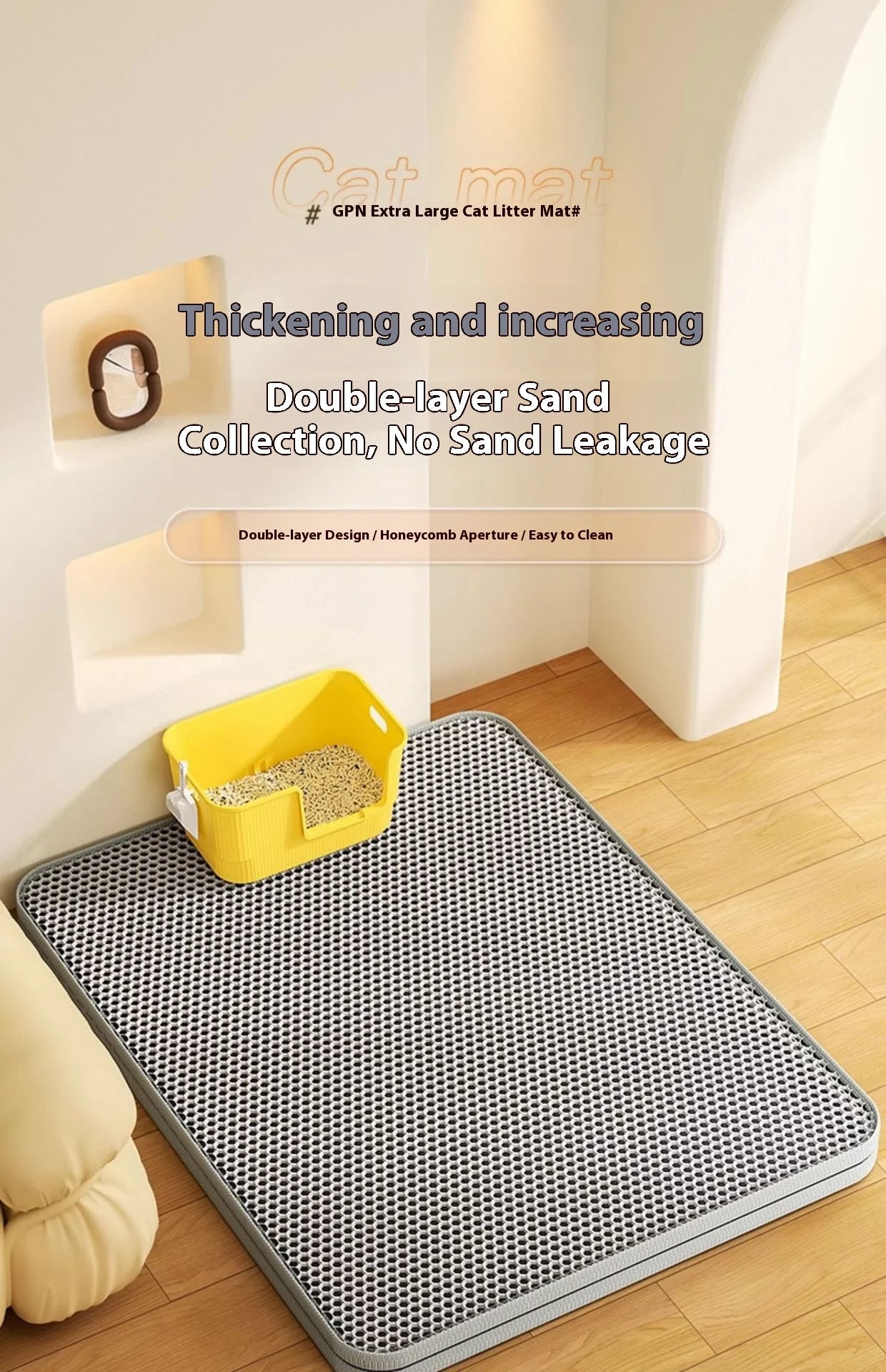 Cat Litter Mat 2-Layer Design Premium Sand Trapping Technology Waterproof Base Non-Slip Pet Floor
