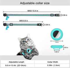 Adjustable nylon dog collar with bell and Airtag holder for cats and dogs in turquoise color