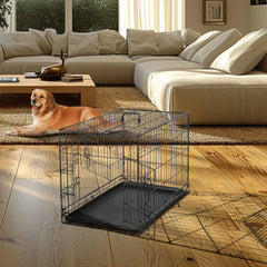 Foldable wire dog crate Double Door with Plastic Leak-Proof Pan tray